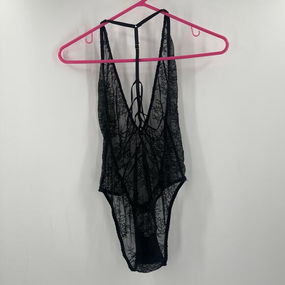 VICTORIA'S SECRET Bodysuit Size Small Lace Lingerie Black Plunge Sexy Strappy - Picture 2 of 12